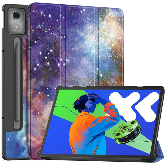 For Lenovo Xiaoxin Pad Pro 12.7 inch Case Pattern Print Leather Stand Tablet Cover - Galaxy