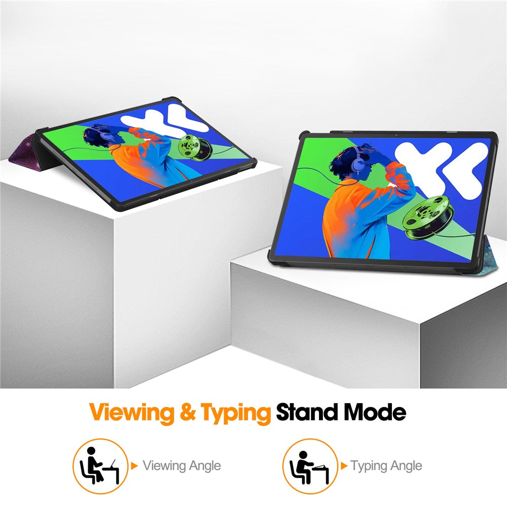 For Lenovo Xiaoxin Pad Pro 12.7 inch Case Pattern Print Leather Stand Tablet Cover - Galaxy