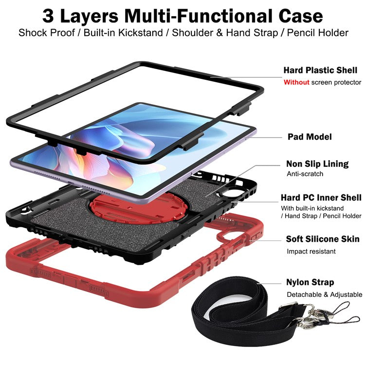 For Huawei MatePad 11.5 S Case Silicone+PC Kickstand Tablet Cover with Shoulder Strap - Red+Black