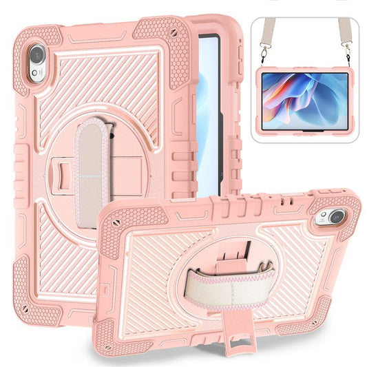 For Huawei MatePad 11.5 S Case Silicone+PC Kickstand Tablet Cover with Shoulder Strap - Rose Gold