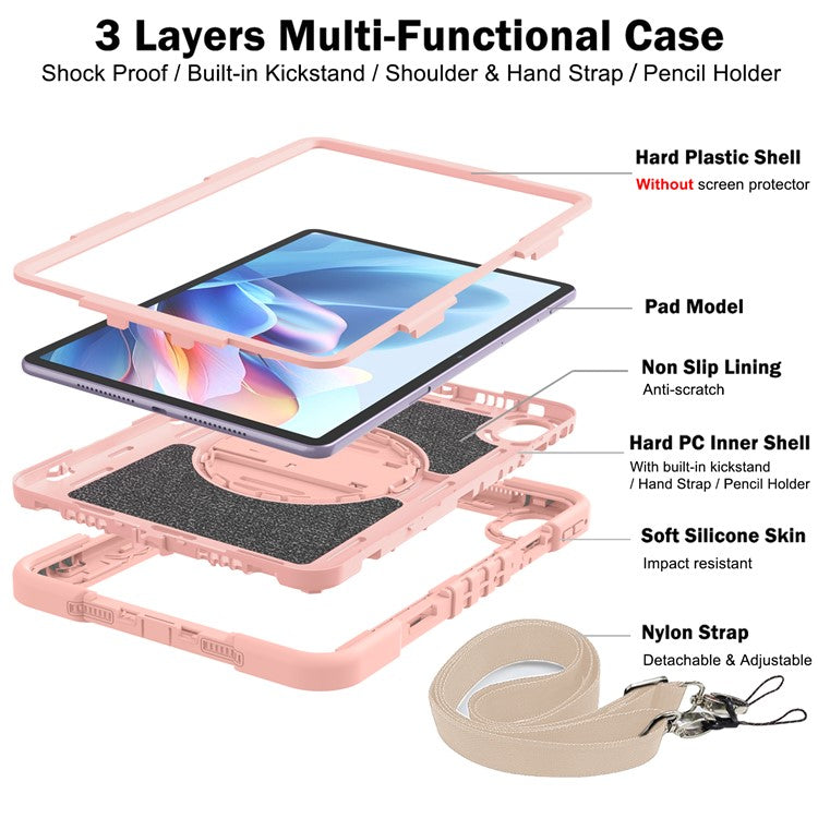 For Huawei MatePad 11.5 S Case Silicone+PC Kickstand Tablet Cover with Shoulder Strap - Rose Gold