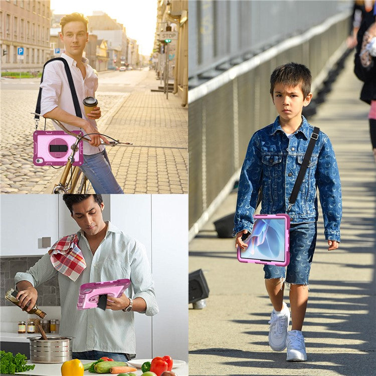 For Huawei MatePad 11.5 S Case Silicone+PC Kickstand Tablet Cover with Shoulder Strap - Rose+Pink