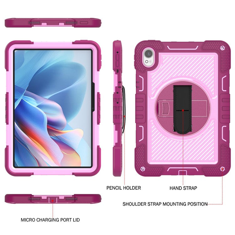 For Huawei MatePad 11.5 S Case Silicone+PC Kickstand Tablet Cover with Shoulder Strap - Rose+Pink