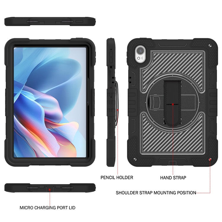 For Huawei MatePad 11.5 S Case Silicone+PC Kickstand Tablet Cover with Shoulder Strap - Black
