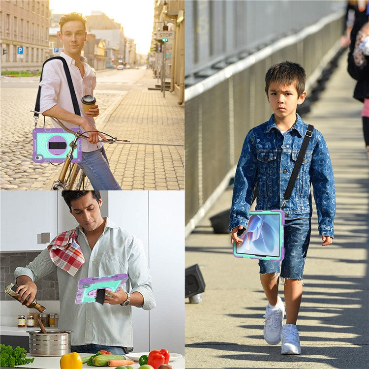 For Huawei MatePad 11.5 S Case Silicone+PC Kickstand Tablet Cover with Shoulder Strap - Purple+Cyan Green