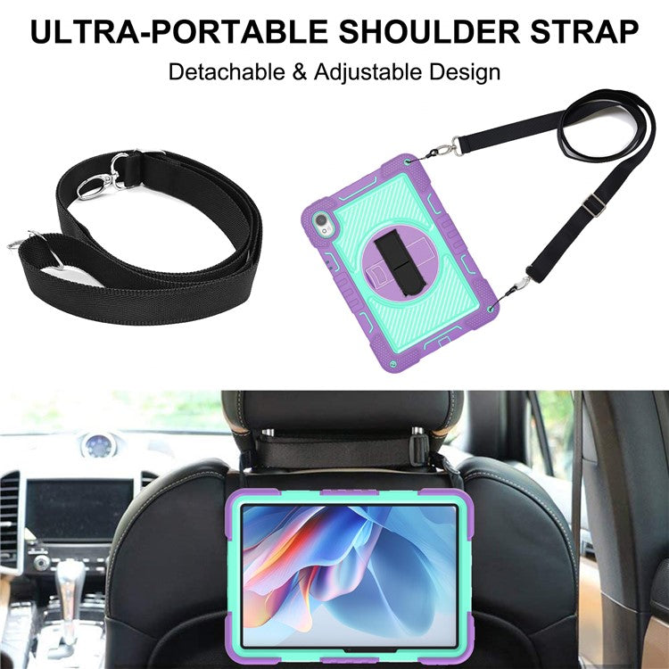 For Huawei MatePad 11.5 S Case Silicone+PC Kickstand Tablet Cover with Shoulder Strap - Purple+Cyan Green