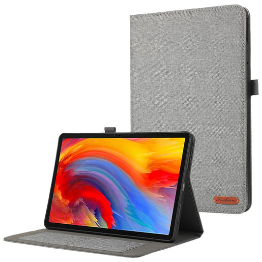 For Lenovo Tab M11 Plus Leather Case Card Holder Cloth Texture Tablet Stand Cover - Grey