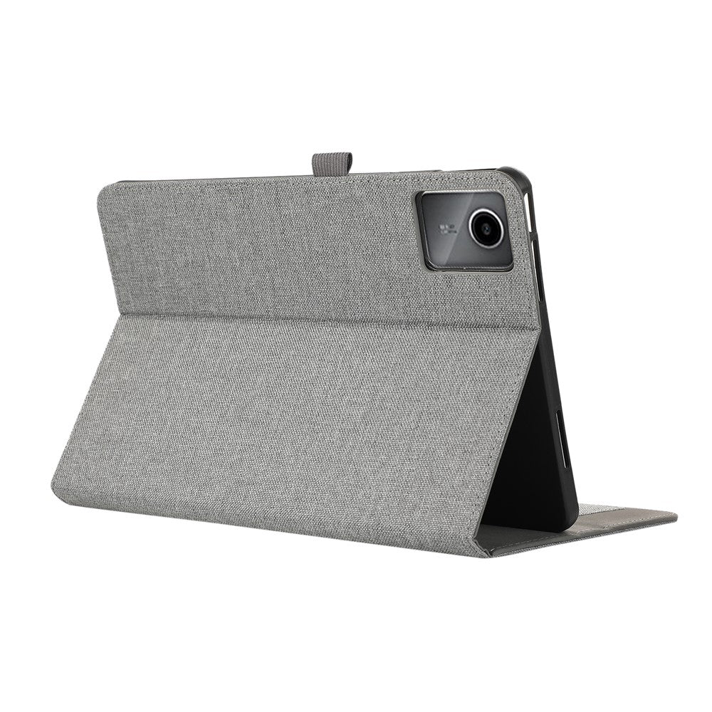 For Lenovo Tab M11 Plus Leather Case Card Holder Cloth Texture Tablet Stand Cover - Grey