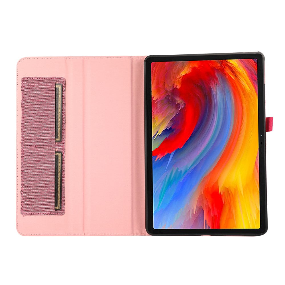 For Lenovo Tab M11 Plus Leather Case Card Holder Cloth Texture Tablet Stand Cover - Pink