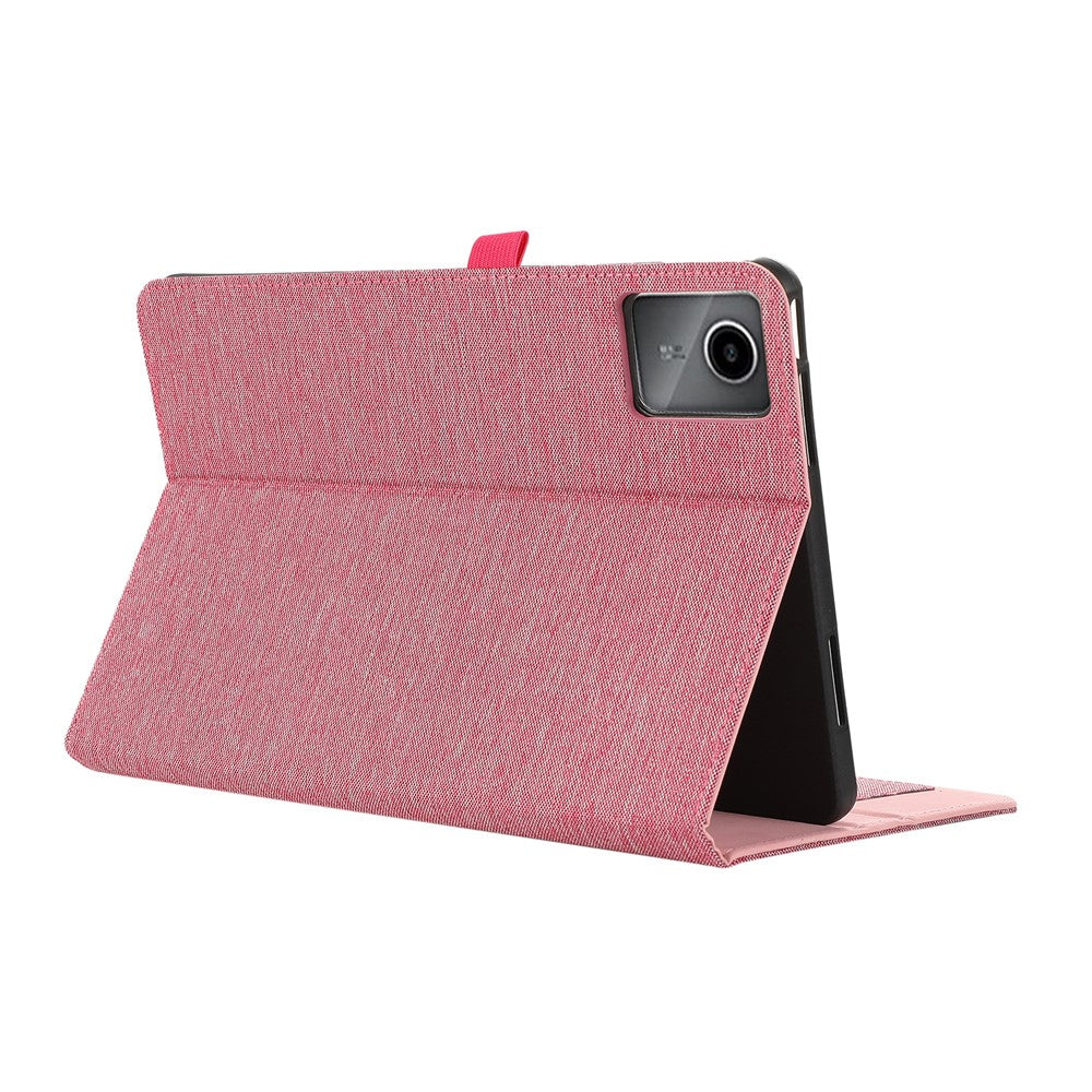 For Lenovo Tab M11 Plus Leather Case Card Holder Cloth Texture Tablet Stand Cover - Pink
