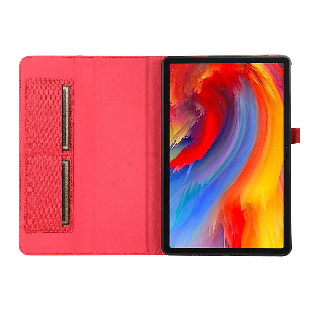 For Lenovo Tab M11 Plus Leather Case Card Holder Cloth Texture Tablet Stand Cover - Red