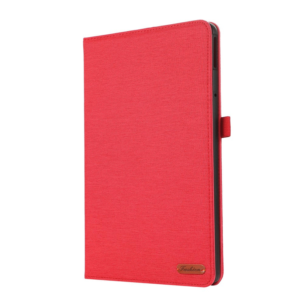 For Lenovo Tab M11 Plus Leather Case Card Holder Cloth Texture Tablet Stand Cover - Red