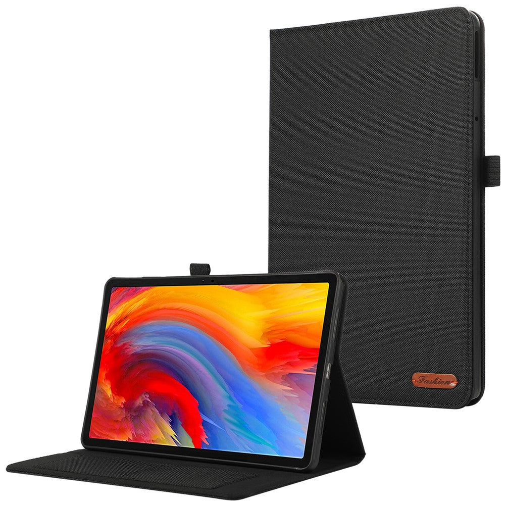 For Lenovo Tab M11 Plus Leather Case Card Holder Cloth Texture Tablet Stand Cover - Black