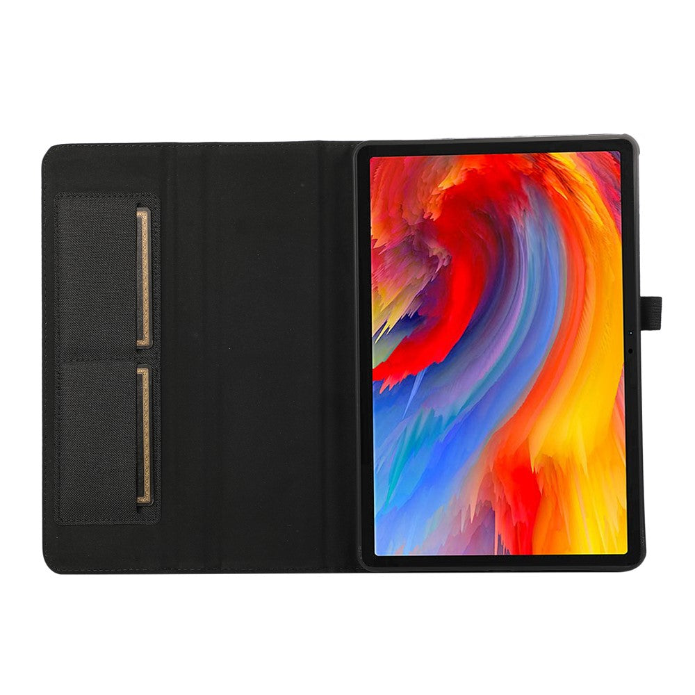 For Lenovo Tab M11 Plus Leather Case Card Holder Cloth Texture Tablet Stand Cover - Black
