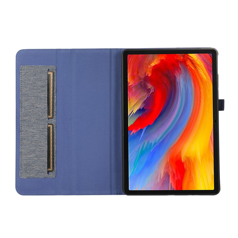 For Lenovo Tab M11 Plus Leather Case Card Holder Cloth Texture Tablet Stand Cover - Blue