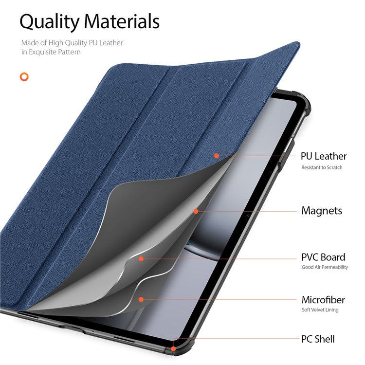 DUX DUCIS Domo Series for OnePlus Pad 2 / Pad Pro Case Tri-fold Stand PU Leather Tablet Cover - Blue