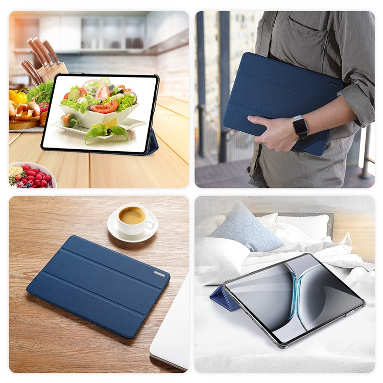 DUX DUCIS Domo Series for OnePlus Pad 2 / Pad Pro Case Tri-fold Stand PU Leather Tablet Cover - Blue