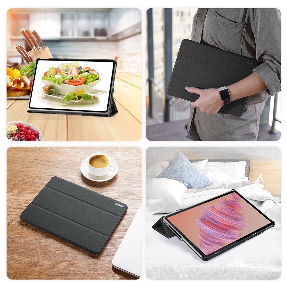 DUX DUCIS Domo Series for Lenovo Tab Plus Leather Case Tri-Fold Stand Anti-Scratch Tablet Cover - Black