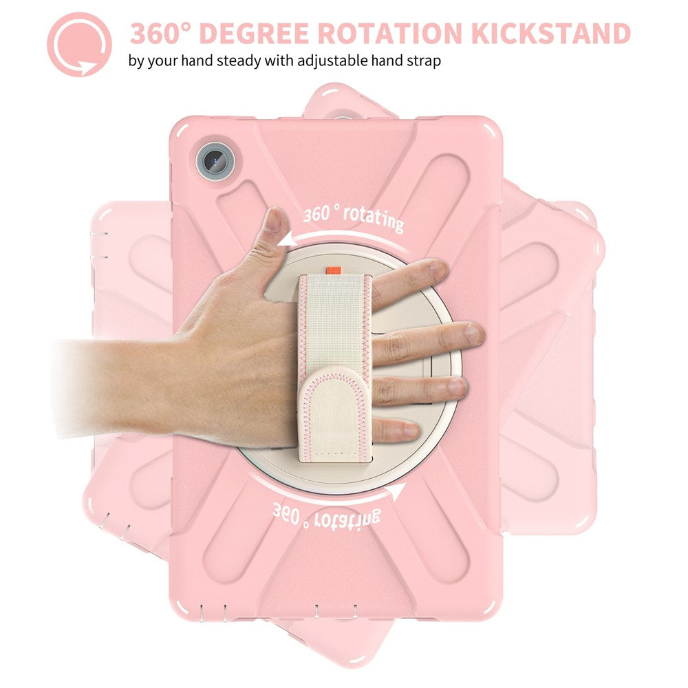 For Lenovo Tab M10 Plus (3rd Gen) / Xiaoxin Pad 2022 10.6 inch TB-125F / 128F 360 Degree Rotation Hand Strap Tablet Case Anti-drop PC + Silicone Kickstand Cover - Cherry Blossom Pink