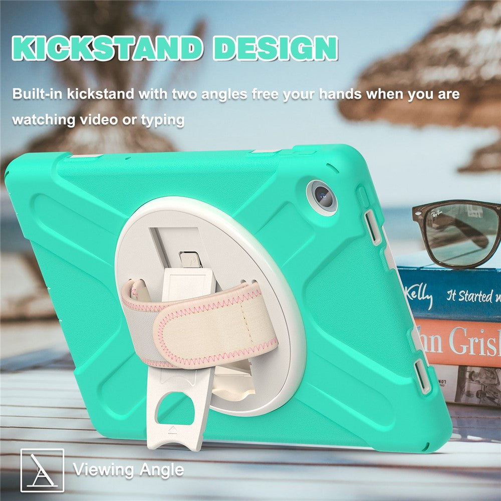 For Lenovo Tab M10 Plus (3rd Gen) / Xiaoxin Pad 2022 10.6 inch TB-125F / 128F 360 Degree Rotation Hand Strap Tablet Case Anti-drop PC + Silicone Kickstand Cover - Mint Green