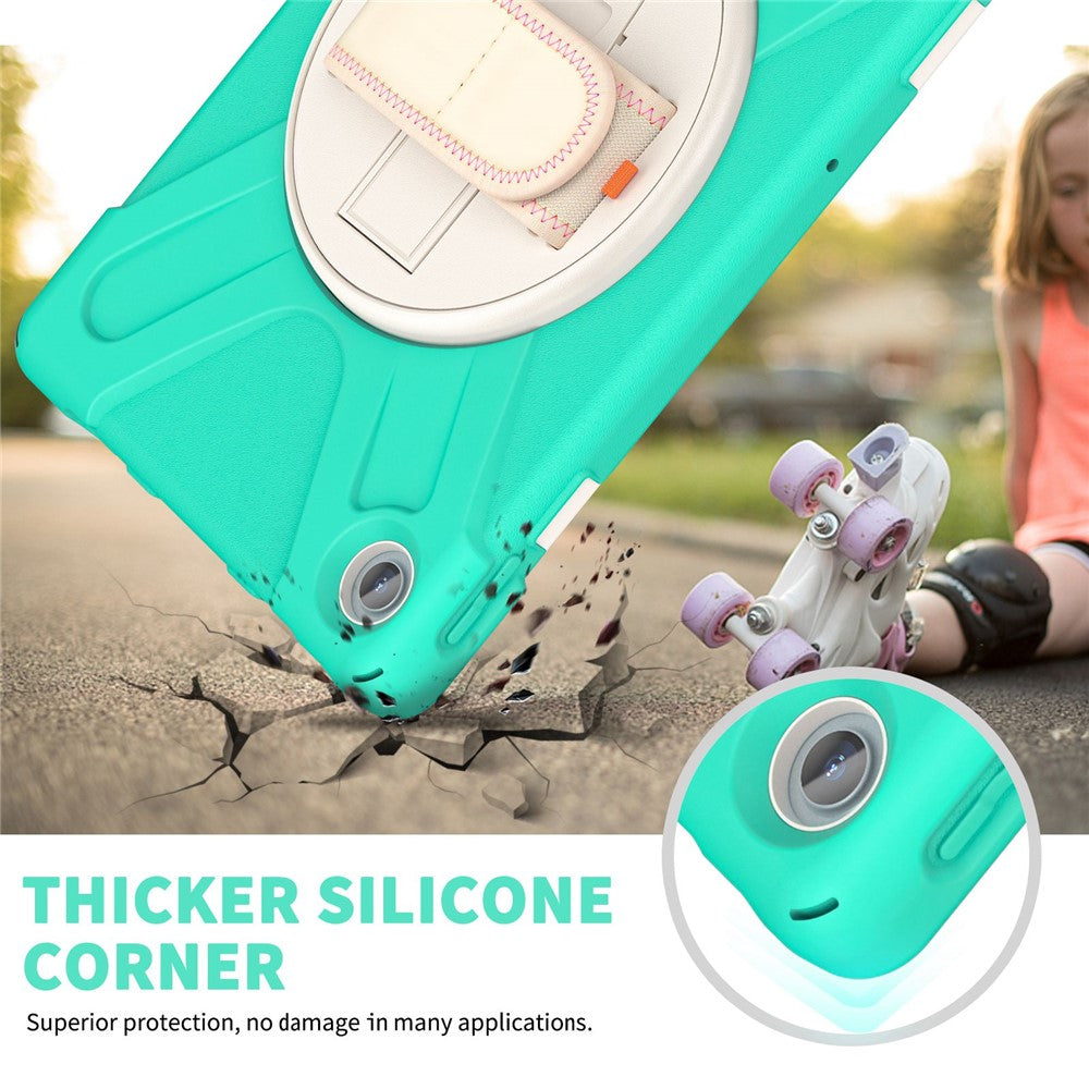 For Lenovo Tab M10 Plus (3rd Gen) / Xiaoxin Pad 2022 10.6 inch TB-125F / 128F 360 Degree Rotation Hand Strap Tablet Case Anti-drop PC + Silicone Kickstand Cover - Mint Green