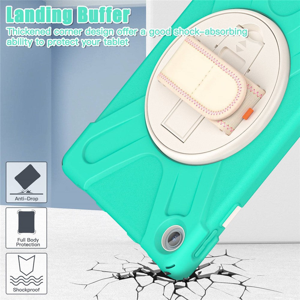 For Lenovo Tab M10 Plus (3rd Gen) / Xiaoxin Pad 2022 10.6 inch TB-125F / 128F 360 Degree Rotation Hand Strap Tablet Case Anti-drop PC + Silicone Kickstand Cover - Mint Green