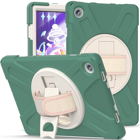 For Lenovo Tab M10 Plus (3rd Gen) / Xiaoxin Pad 2022 10.6 inch TB-125F / 128F 360 Degree Rotation Hand Strap Tablet Case Anti-drop PC + Silicone Kickstand Cover - Emerald Green