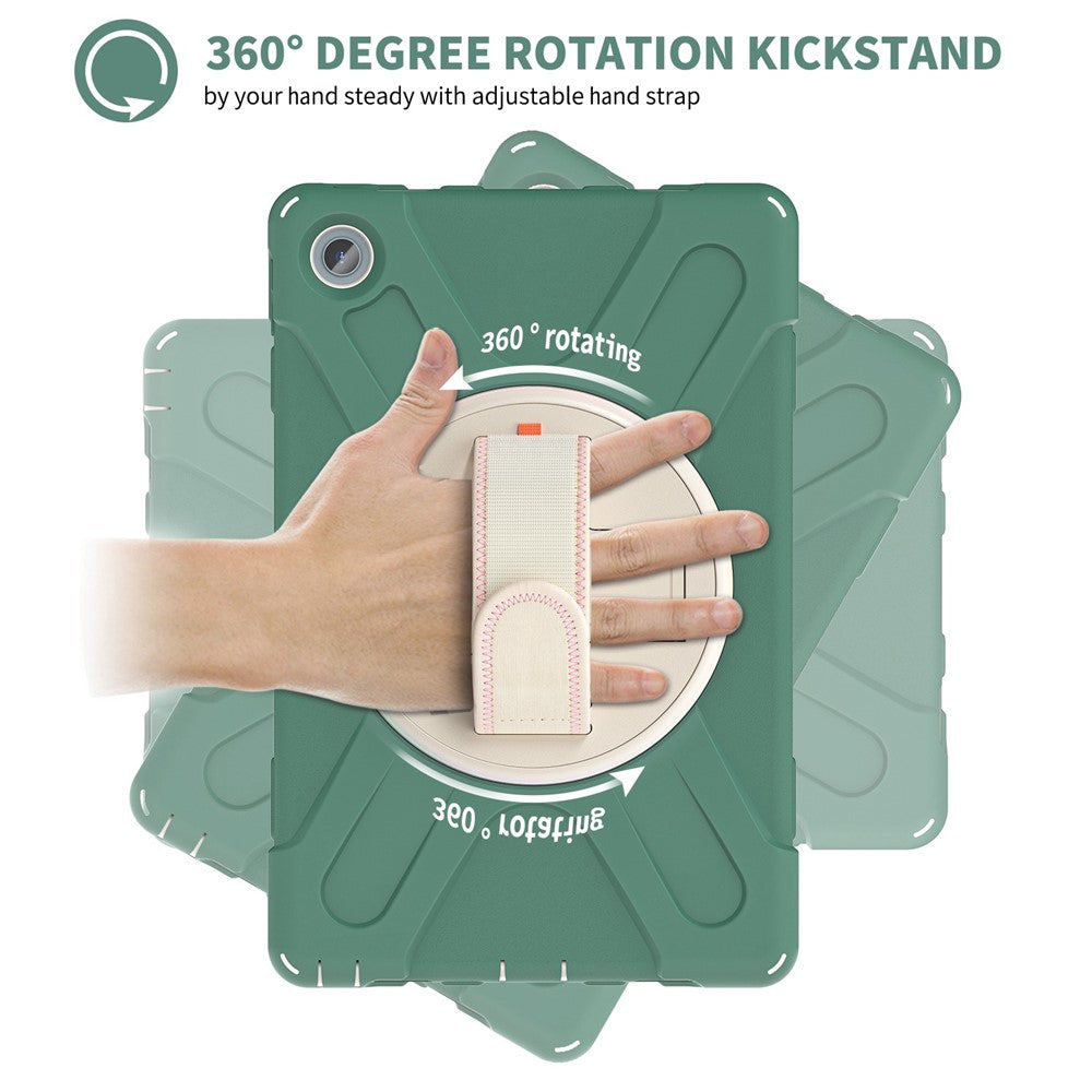 For Lenovo Tab M10 Plus (3rd Gen) / Xiaoxin Pad 2022 10.6 inch TB-125F / 128F 360 Degree Rotation Hand Strap Tablet Case Anti-drop PC + Silicone Kickstand Cover - Emerald Green
