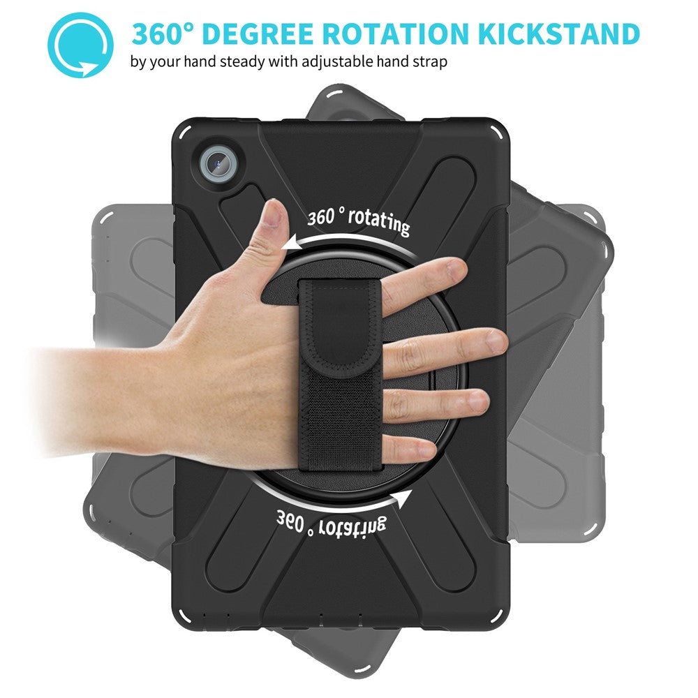 For Lenovo Tab M10 Plus (3rd Gen) / Xiaoxin Pad 2022 10.6 inch TB-125F / 128F 360 Degree Rotation Hand Strap Tablet Case Anti-drop PC + Silicone Kickstand Cover - Black