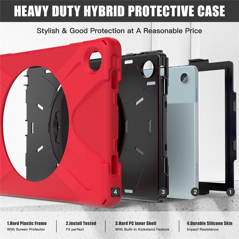 For Lenovo Tab M10 Plus (3rd Gen) / Xiaoxin Pad 2022 10.6 inch TB-125F / 128F 360 Degree Rotation Hand Strap Tablet Case Anti-drop PC + Silicone Kickstand Cover - Red