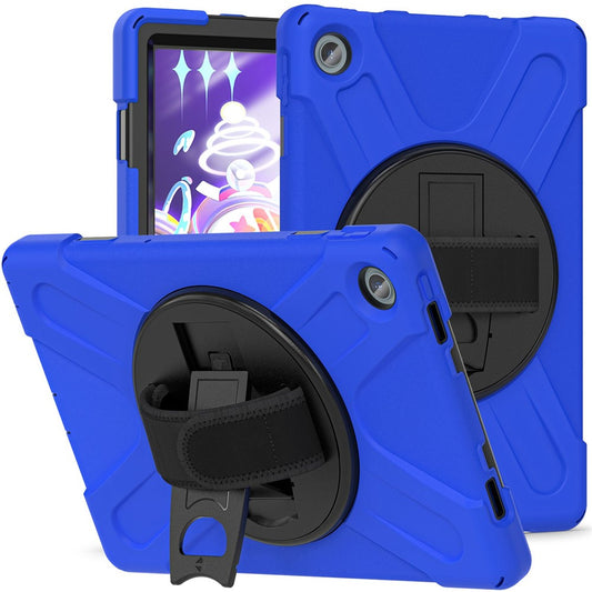 For Lenovo Tab M10 Plus (3rd Gen) / Xiaoxin Pad 2022 10.6 inch TB-125F / 128F 360 Degree Rotation Hand Strap Tablet Case Anti-drop PC + Silicone Kickstand Cover - Blue