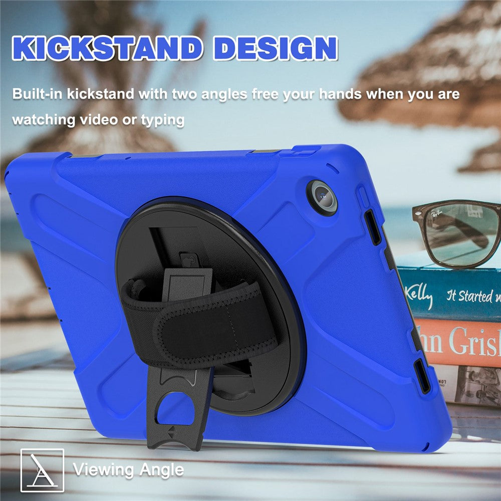 For Lenovo Tab M10 Plus (3rd Gen) / Xiaoxin Pad 2022 10.6 inch TB-125F / 128F 360 Degree Rotation Hand Strap Tablet Case Anti-drop PC + Silicone Kickstand Cover - Blue