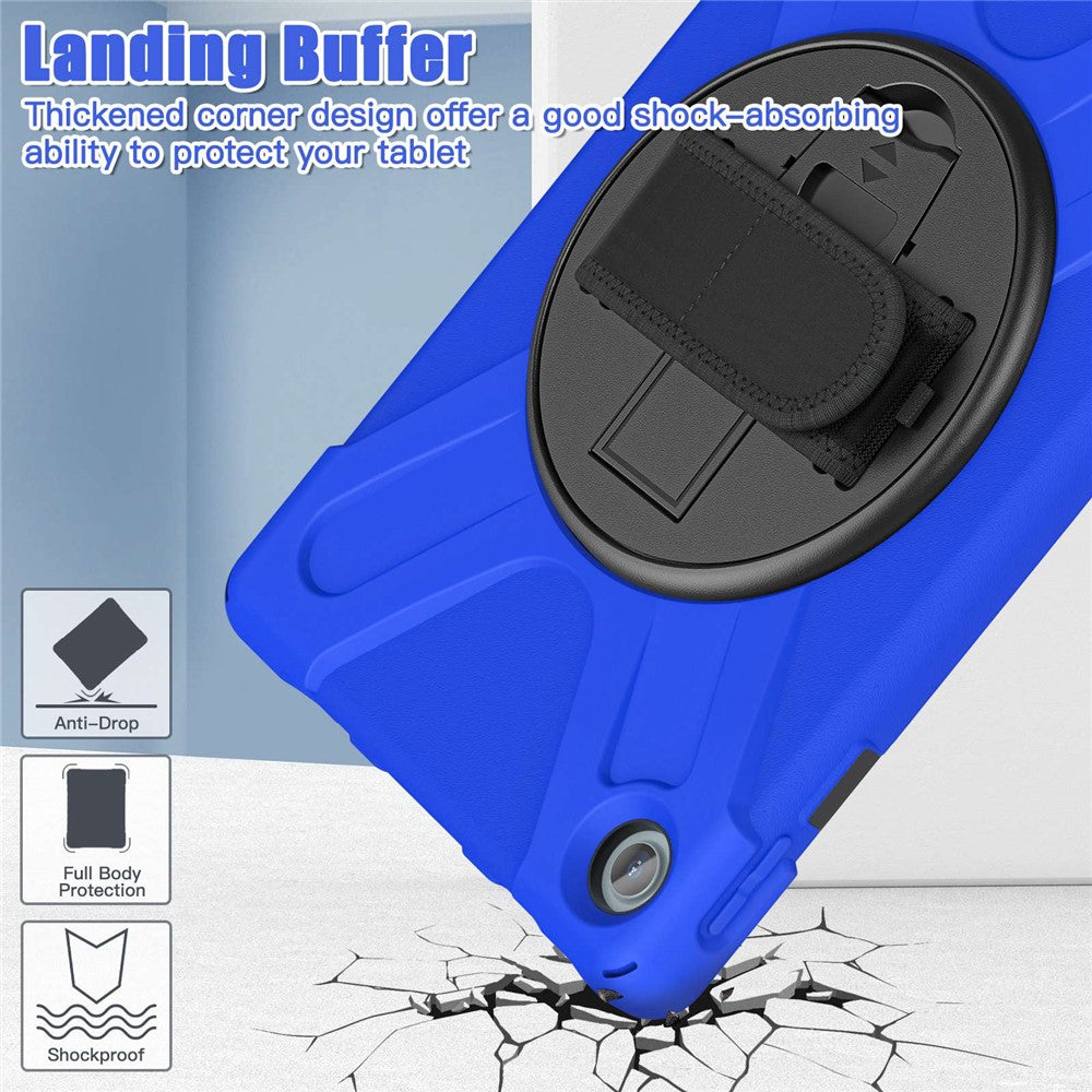 For Lenovo Tab M10 Plus (3rd Gen) / Xiaoxin Pad 2022 10.6 inch TB-125F / 128F 360 Degree Rotation Hand Strap Tablet Case Anti-drop PC + Silicone Kickstand Cover - Blue