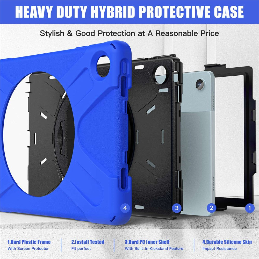 For Lenovo Tab M10 Plus (3rd Gen) / Xiaoxin Pad 2022 10.6 inch TB-125F / 128F 360 Degree Rotation Hand Strap Tablet Case Anti-drop PC + Silicone Kickstand Cover - Blue