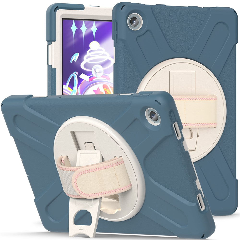 For Lenovo Tab M10 Plus (3rd Gen) / Xiaoxin Pad 2022 10.6 inch TB-125F / 128F 360 Degree Rotation Hand Strap Tablet Case Anti-drop PC + Silicone Kickstand Cover - Cornflower Blue