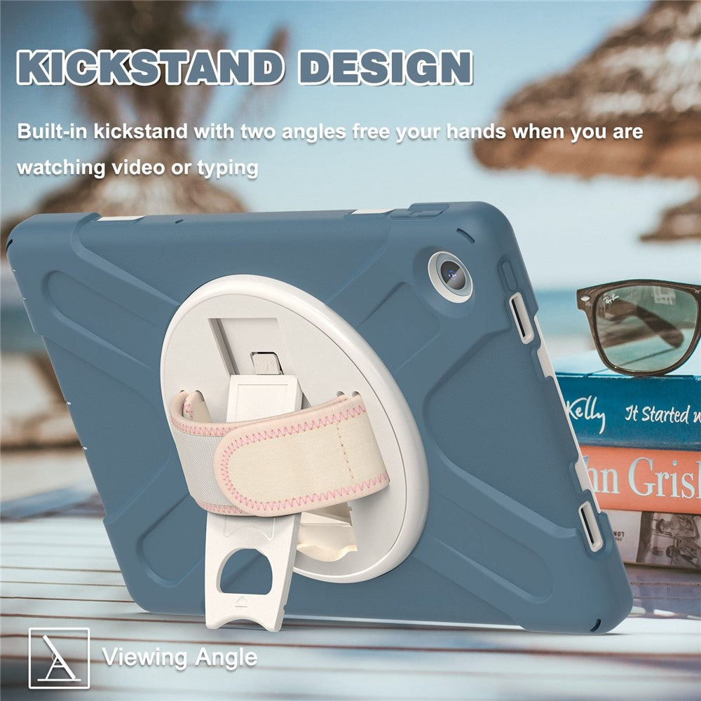 For Lenovo Tab M10 Plus (3rd Gen) / Xiaoxin Pad 2022 10.6 inch TB-125F / 128F 360 Degree Rotation Hand Strap Tablet Case Anti-drop PC + Silicone Kickstand Cover - Cornflower Blue