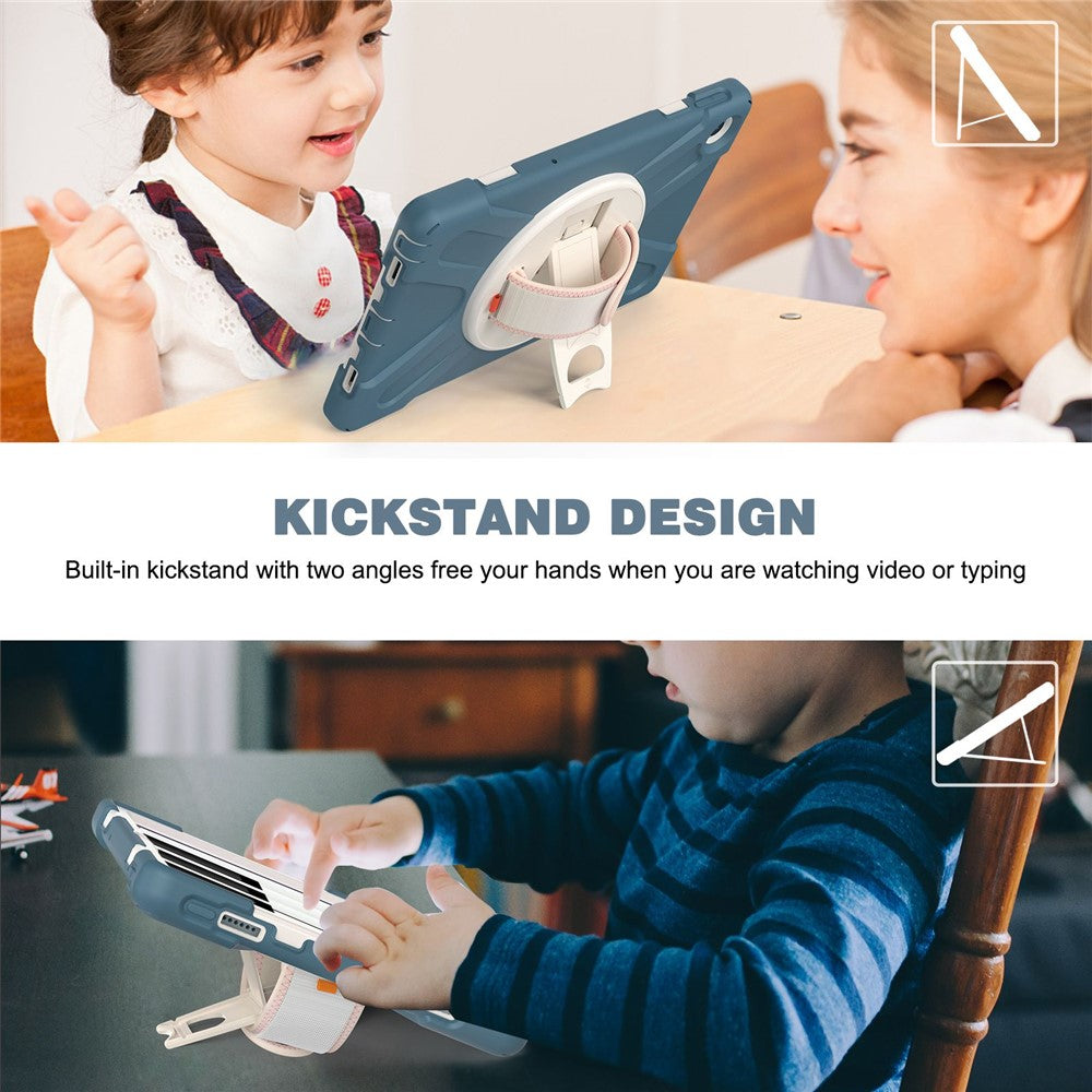 For Lenovo Tab M10 Plus (3rd Gen) / Xiaoxin Pad 2022 10.6 inch TB-125F / 128F 360 Degree Rotation Hand Strap Tablet Case Anti-drop PC + Silicone Kickstand Cover - Cornflower Blue