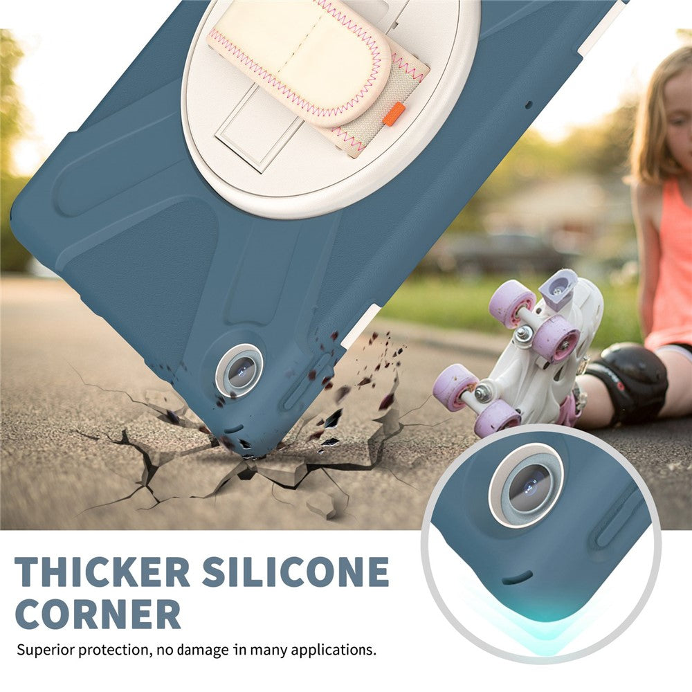 For Lenovo Tab M10 Plus (3rd Gen) / Xiaoxin Pad 2022 10.6 inch TB-125F / 128F 360 Degree Rotation Hand Strap Tablet Case Anti-drop PC + Silicone Kickstand Cover - Cornflower Blue