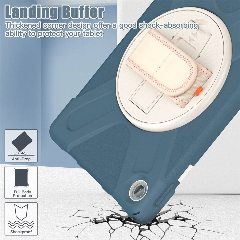 For Lenovo Tab M10 Plus (3rd Gen) / Xiaoxin Pad 2022 10.6 inch TB-125F / 128F 360 Degree Rotation Hand Strap Tablet Case Anti-drop PC + Silicone Kickstand Cover - Cornflower Blue