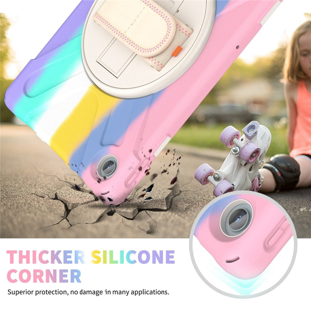 For Lenovo Tab M10 Plus (3rd Gen) / Xiaoxin Pad 2022 10.6 inch TB-125F / 128F 360 Degree Rotation Hand Strap Tablet Case Anti-drop PC + Silicone Kickstand Cover - Colorful Pink