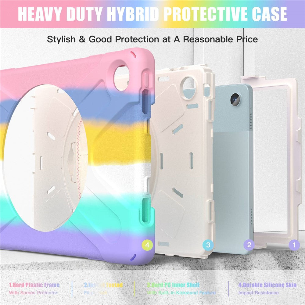 For Lenovo Tab M10 Plus (3rd Gen) / Xiaoxin Pad 2022 10.6 inch TB-125F / 128F 360 Degree Rotation Hand Strap Tablet Case Anti-drop PC + Silicone Kickstand Cover - Colorful Pink