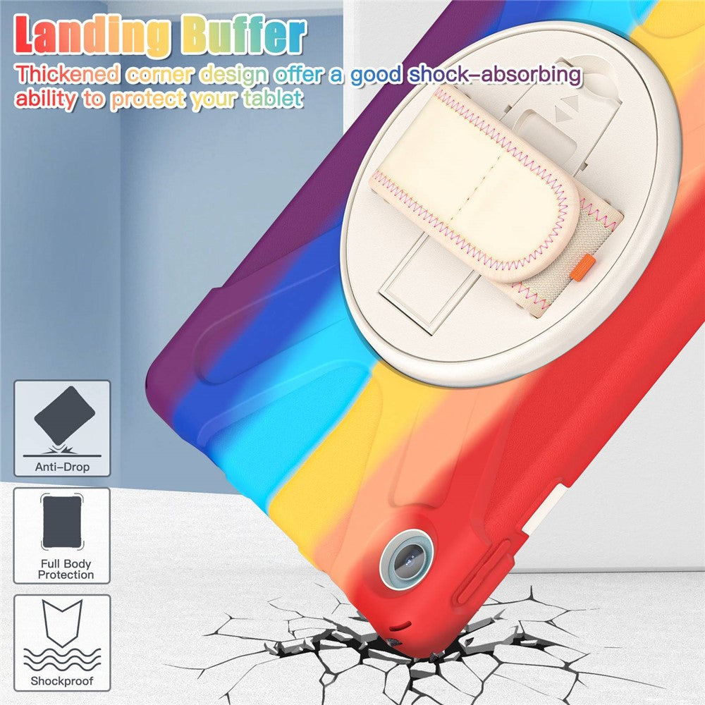 For Lenovo Tab M10 Plus (3rd Gen) / Xiaoxin Pad 2022 10.6 inch TB-125F / 128F 360 Degree Rotation Hand Strap Tablet Case Anti-drop PC + Silicone Kickstand Cover - Colorful Red