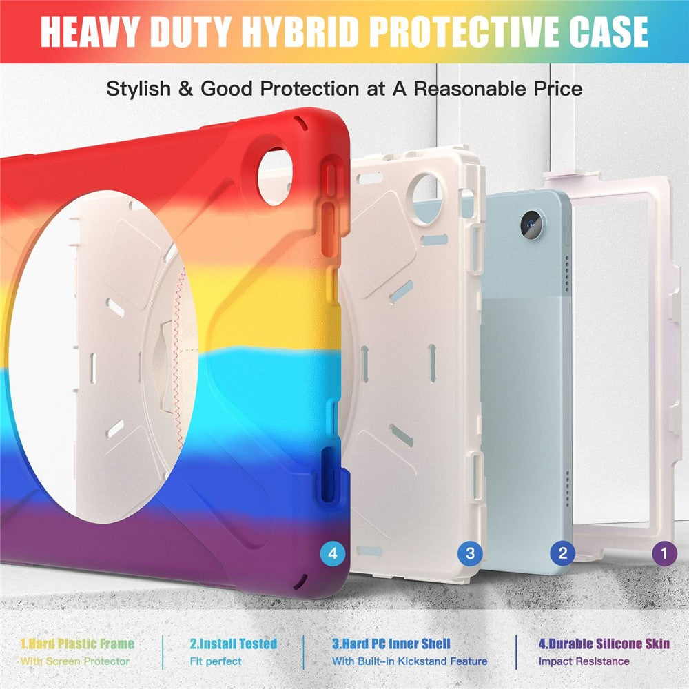 For Lenovo Tab M10 Plus (3rd Gen) / Xiaoxin Pad 2022 10.6 inch TB-125F / 128F 360 Degree Rotation Hand Strap Tablet Case Anti-drop PC + Silicone Kickstand Cover - Colorful Red