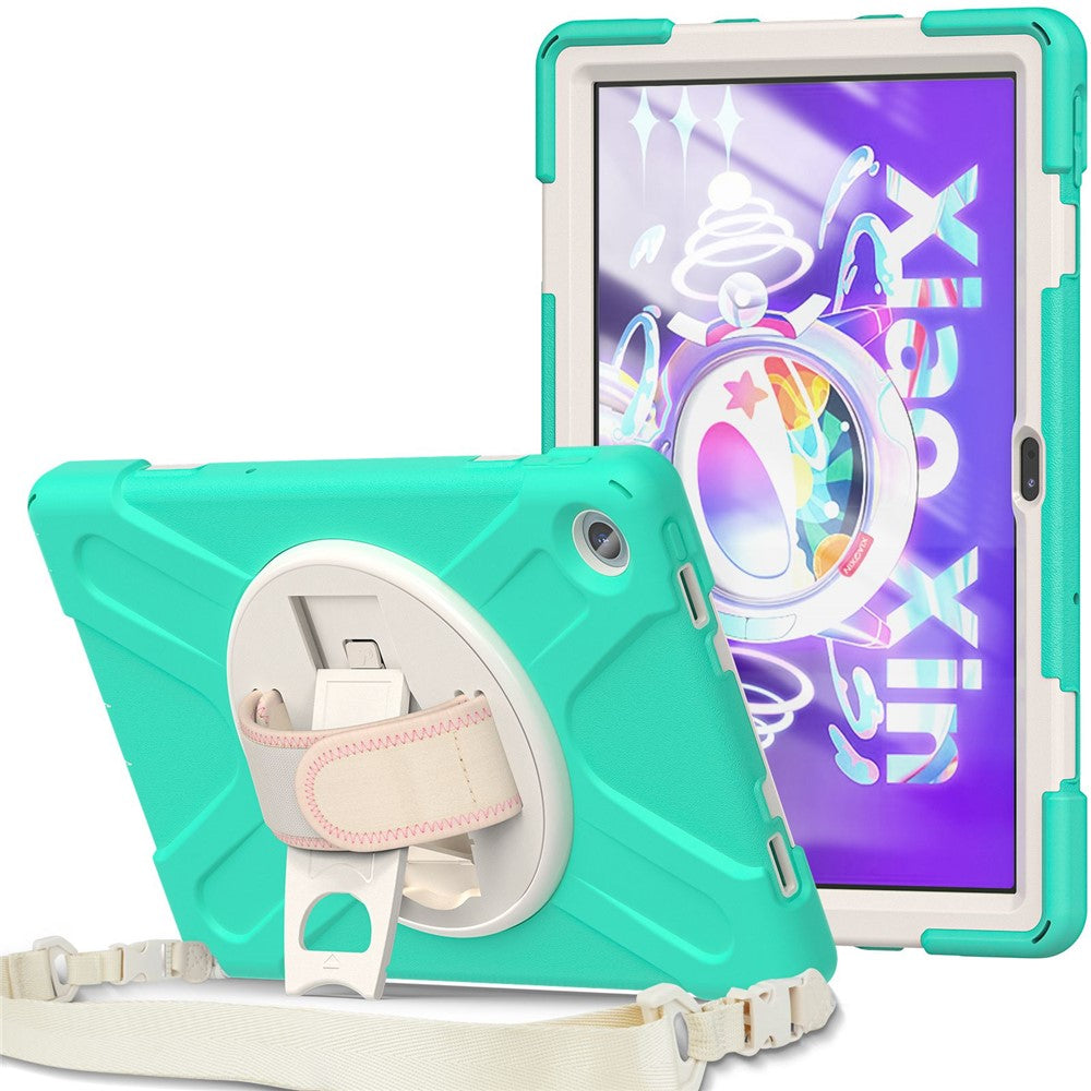 For Lenovo Tab M10 Plus (3rd Gen) / Xiaoxin Pad 2022 10.6 inch TB-125F / TB-128F 360 Degree Rotatable Hand Strap Tablet Case PC + Silicone Kickstand Cover with Shoulder Strap - Mint Green