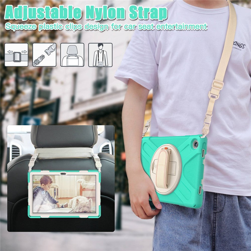 For Lenovo Tab M10 Plus (3rd Gen) / Xiaoxin Pad 2022 10.6 inch TB-125F / TB-128F 360 Degree Rotatable Hand Strap Tablet Case PC + Silicone Kickstand Cover with Shoulder Strap - Mint Green