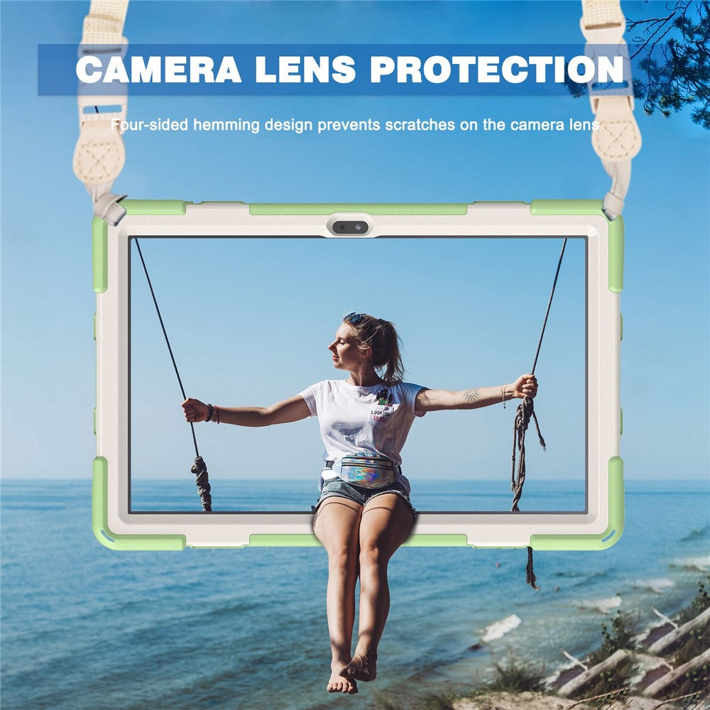 For Lenovo Tab M10 Plus (3rd Gen) / Xiaoxin Pad 2022 10.6 inch TB-125F / TB-128F 360 Degree Rotatable Hand Strap Tablet Case PC + Silicone Kickstand Cover with Shoulder Strap - Matcha Green