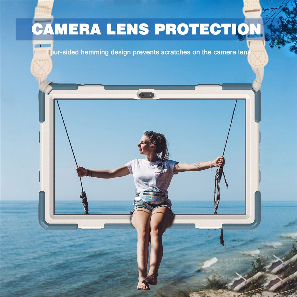 For Lenovo Tab M10 Plus (3rd Gen) / Xiaoxin Pad 2022 10.6 inch TB-125F / TB-128F 360 Degree Rotatable Hand Strap Tablet Case PC + Silicone Kickstand Cover with Shoulder Strap - Cornflower Blue