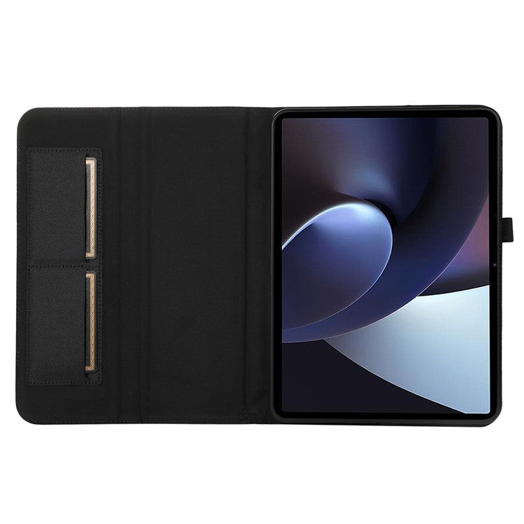 For OnePlus Pad Pro Leather Case Card Holder Cloth Texture Tablet Stand Cover - Black