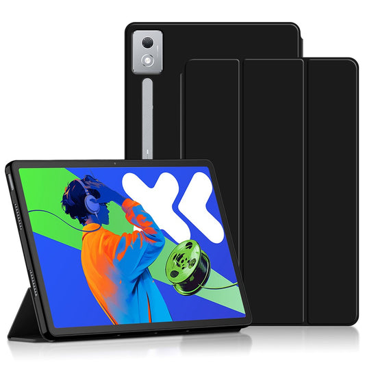 For Lenovo Xiaoxin Pad Pro 12.7 inch Case PU Leather TPU Back Trifold Stand Tablet Cover - Black