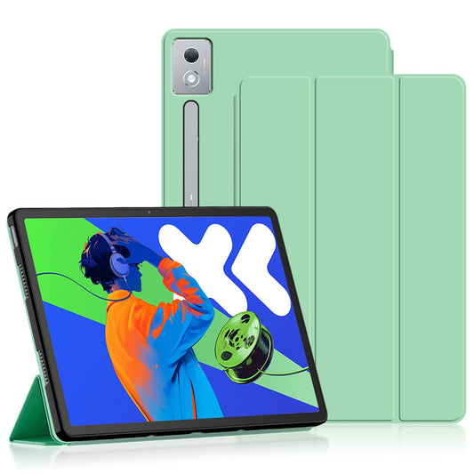 For Lenovo Xiaoxin Pad Pro 12.7 inch Case PU Leather TPU Back Trifold Stand Tablet Cover - Green